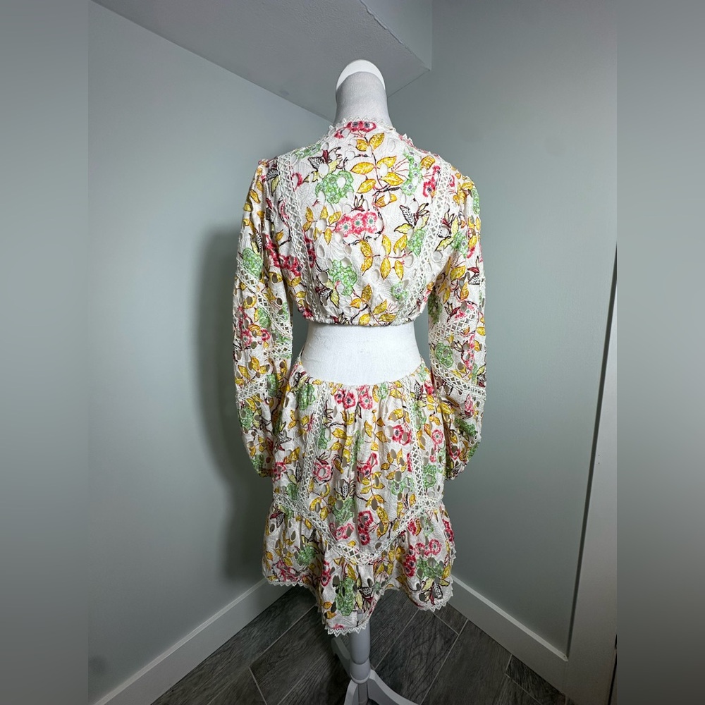 Hemant & Nandita Mini Eyelet Crochet Cutout Floral Printed Dress Size Medium - Picture 6 of 13